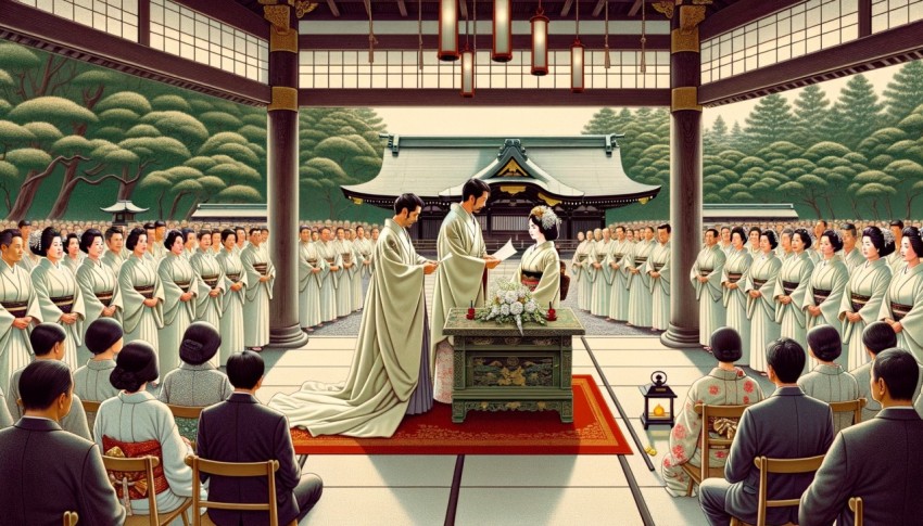 Japanese wedding traditions include traditional ceremonies. The newlyweds wear kimonos and have a Shinto religious.