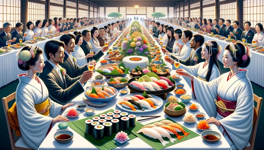 Japanese wedding traditions include traditional ceremonies. The newlyweds wear kimonos and have a Shinto religious.