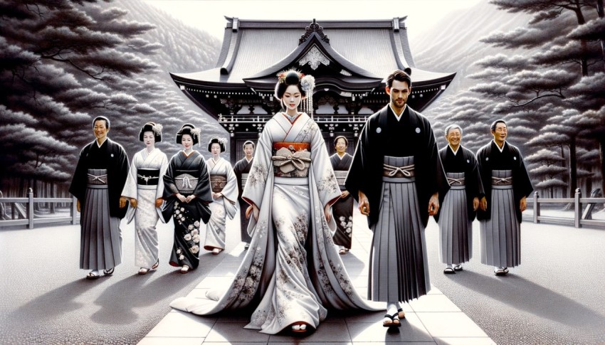 Japanese wedding traditions include traditional ceremonies. The newlyweds wear kimonos and have a Shinto religious.