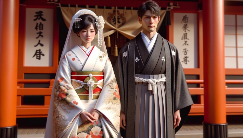 Japanese wedding traditions include traditional ceremonies. The newlyweds wear kimonos and have a Shinto religious.