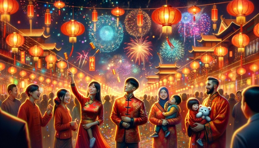 Chinese New Year is a celebration of the new year according to the Chinese lunar calendar. It features family gatherings.