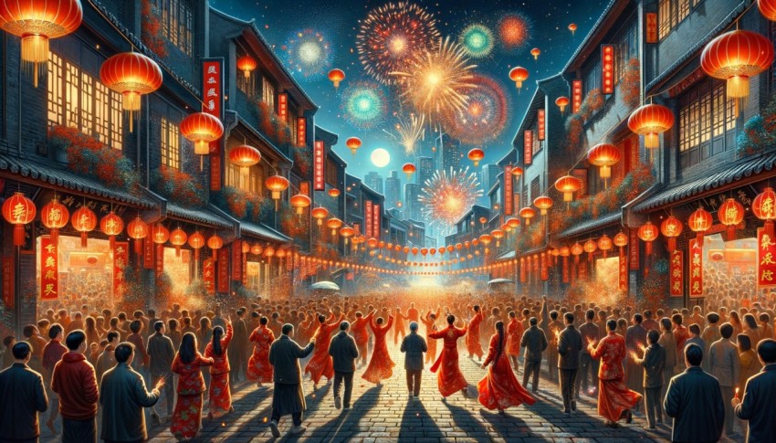 Chinese New Year is a celebration of the new year according to the Chinese lunar calendar. It features family gatherings.