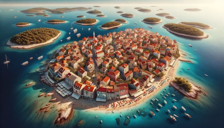 Sea from multiple perspectives, with dwellings or boats in the water