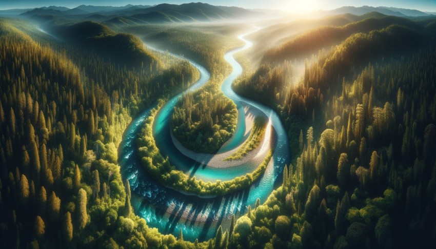 Nature with a river flowing through a long path