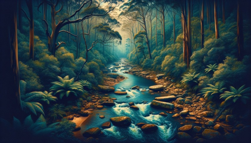 Nature with a river flowing through a long path