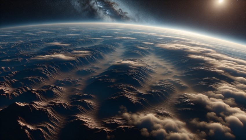 The surface of a planet containing various gases