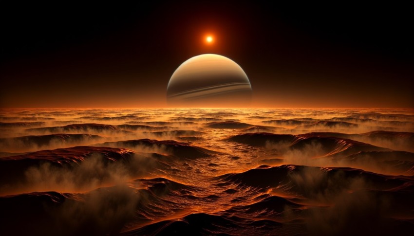 The surface of a planet containing various gases