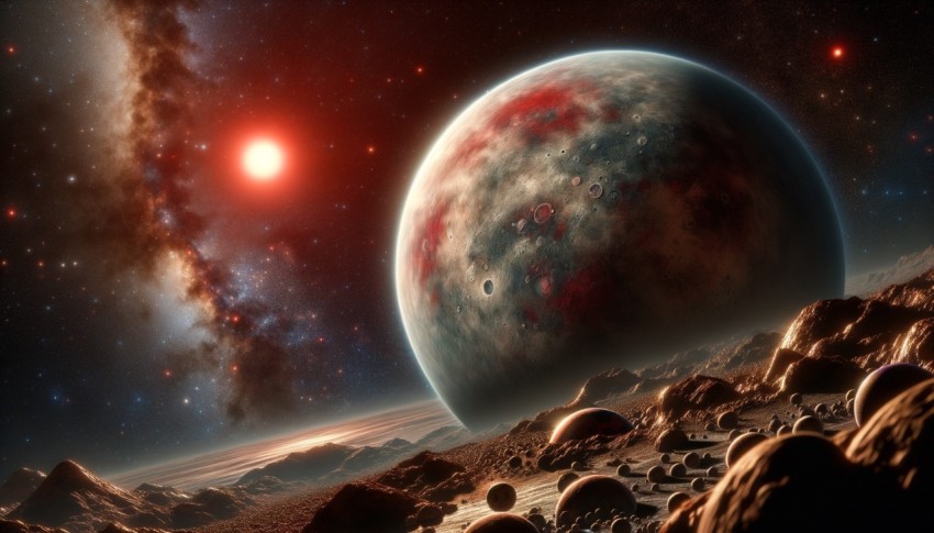 The surface of a planet containing various gases