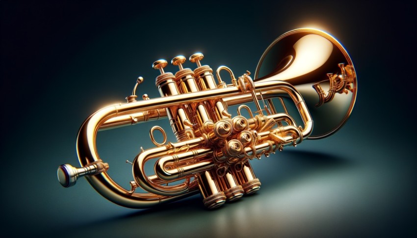 Trumpet reflecting light and casting soft shadows