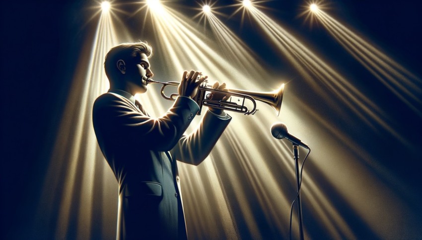 Trumpet reflecting light and casting soft shadows