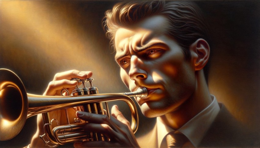 Trumpet reflecting light and casting soft shadows