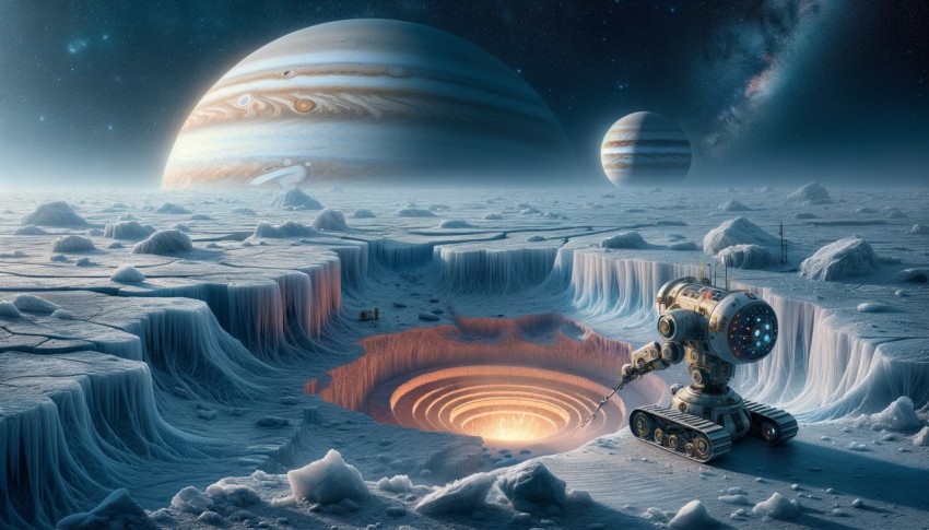 In the silence of space, the cosmic landscape never stops moving, galaxies orbiting each other slowly,