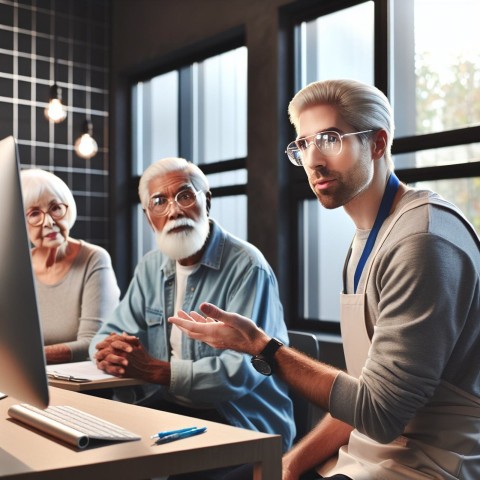 Photograph a volunteer teaching computer skills to elderly learners  4