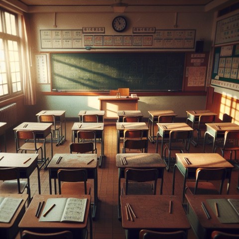 Take a picture of an empty classroom with chairs up on the desks  6