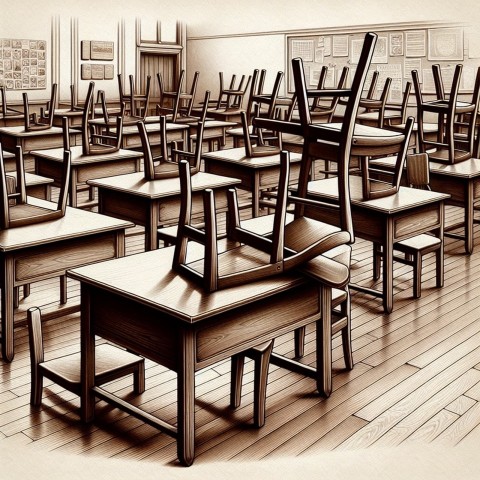 Take a picture of an empty classroom with chairs up on the desks  4