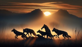 A pack of wild dogs coordinating a hunt in the early morning light 8